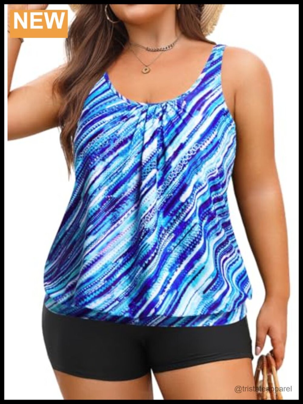 Plus Size Blouson Tankini Set with Swim Shorts